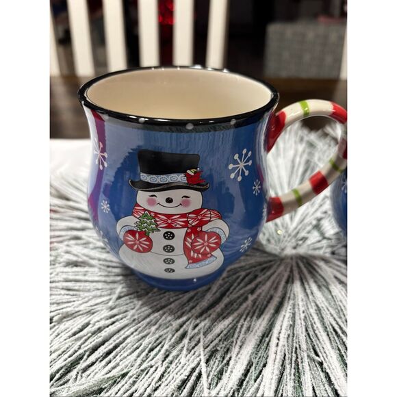 Temptations Snowman Mug Winter Whimsey 16 Oz Blue Snowflakes By Tara - Picture 8 of 10